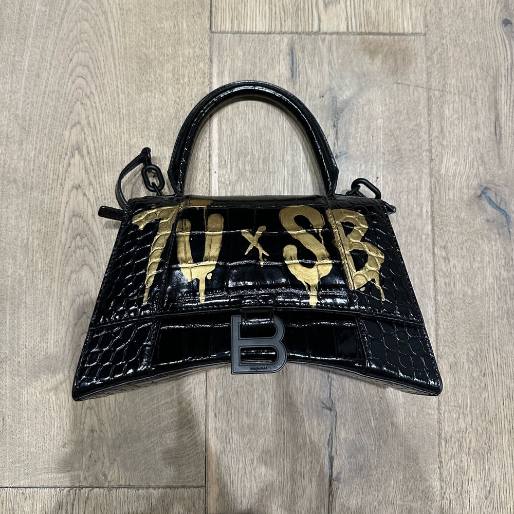 Small Balenciaga black croc hourglass bag